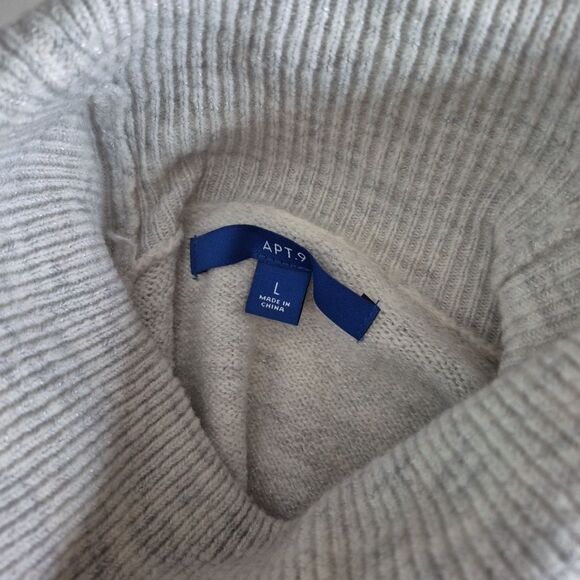 Apt 9 Gray Yellow Striped Long Sleeve Turtleneck Tunic Sweater Womens Large - Picture 5 of 6